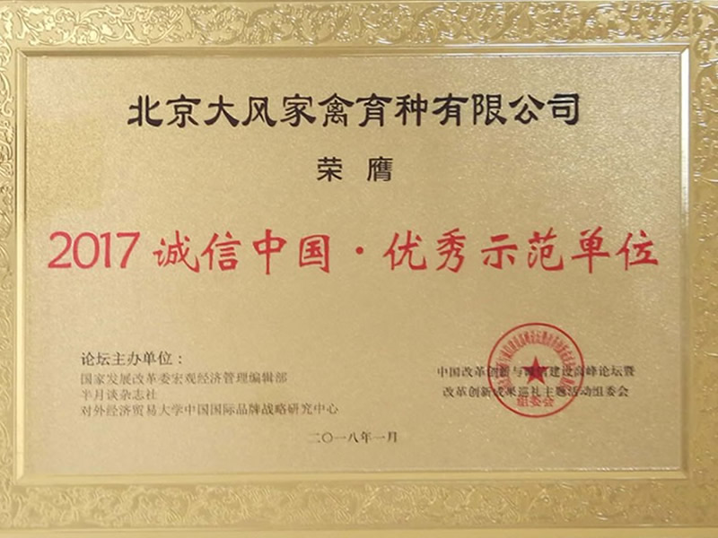 2017年诚信中国优良示范单元